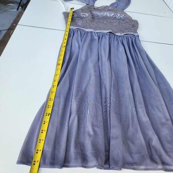 DAVIDS BRIDAL Silver Gray Bridesmaid Halter Tie Strapless Dress Nylon Mesh Sz 4 - Picture 13 of 14